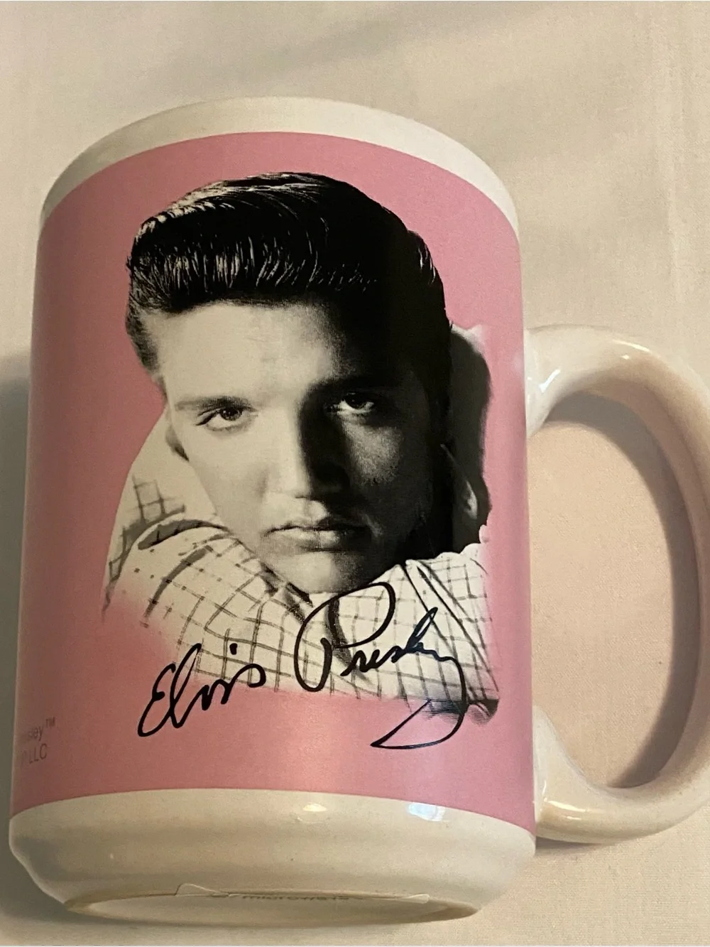Pink Ceramic Portrait Coffee Mug with Signature Graphic - Unbranded